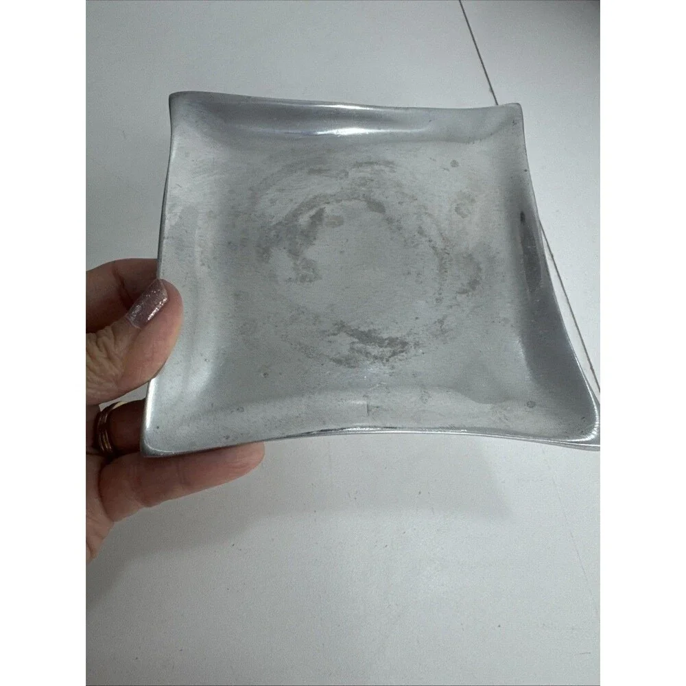 Pottery Bard Embossed Square Aluminum Metal Trinket Dish Pillow Tray Jewelry